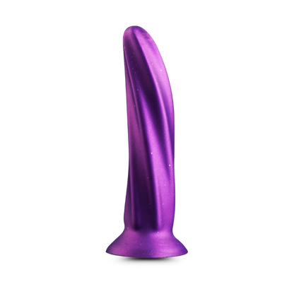 Purple dildo with twisting design on a white background