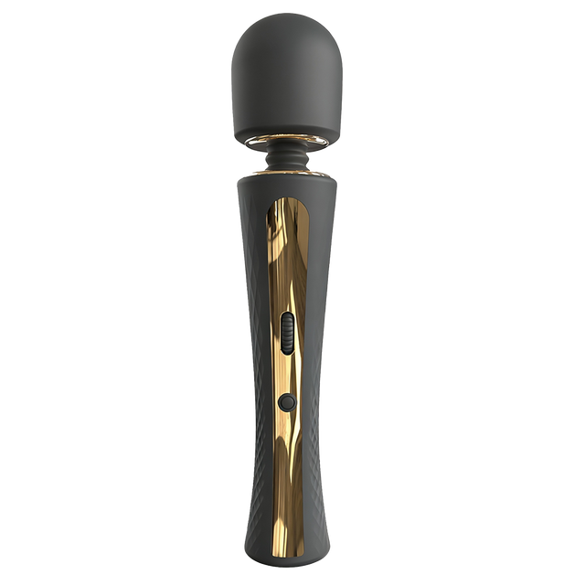 Black with gold accent wand vibrator on a transparent background