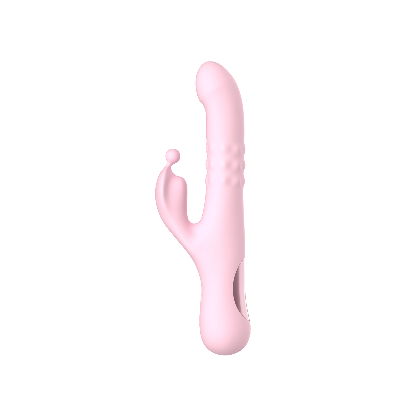 Pink silicone dual vibrator on a transparent background